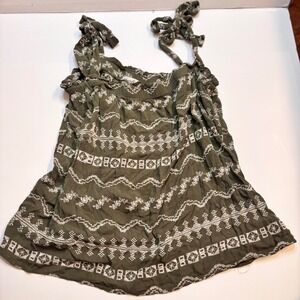 Haptics Olive Green Embroidered Tie Strap Tank Top Women's S Boho Style Layering